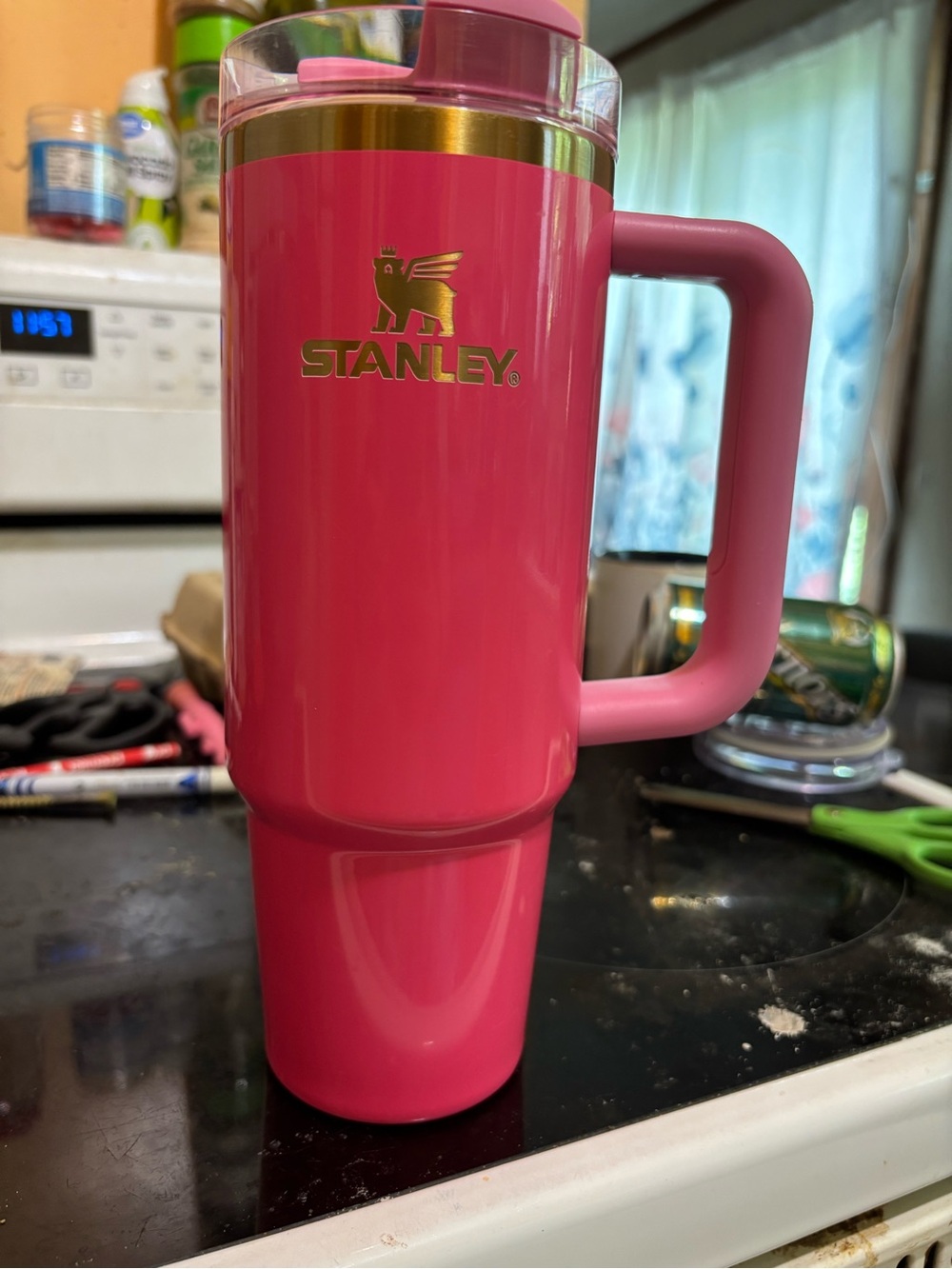 Pink Paradise - Stanley Hot Pink Travel Mug with Gold Logo